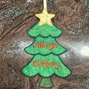 Handmade quilted and embroidered Christmas tree door hanging decoration